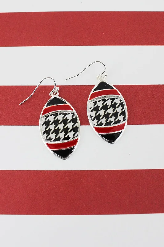 Drop Earrings for Work Attire -SALE! Houndstooth, Red, and Black Silvertone Earrings