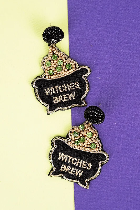 Drop Earrings with Floral Motifs -Witches Brew Black Seed Bead Earrings