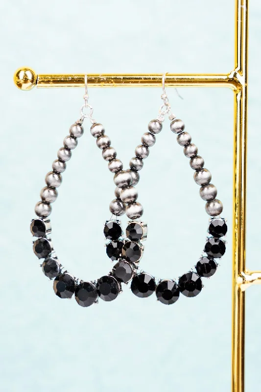 Drop Earrings for Mother's Day -Eyes On You Black Crystal and Silver Pearl Teardrop Earrings