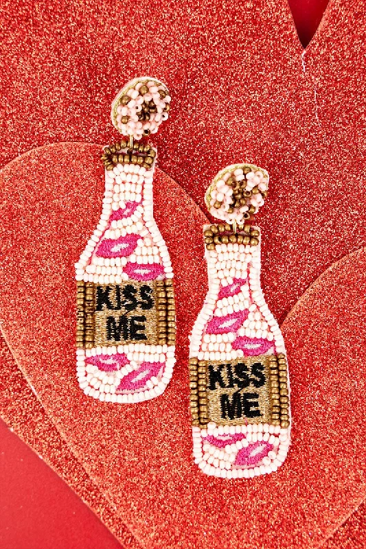 Drop Earrings with Knot Designs -Viola Pink 'Kiss Me' Bottle Earrings