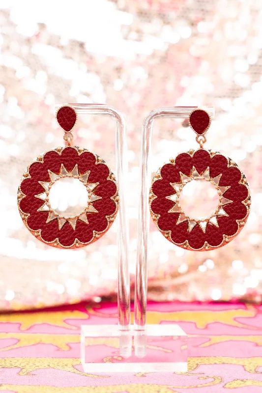 Bohemian Drop Earrings with Tassels -SALE! Rowen Red Faux Leather Goldtone Earrings