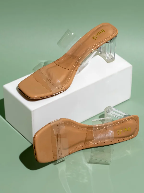 Casual sandals for men with slip-on design and cushioned support for easy wear-Women Beige Transparent Block Heels