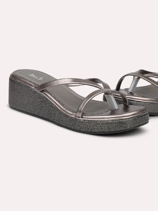 Casual sandals for women with bohemian-style straps and flat sole for comfort-Women Pewter Embellished Wedges Heels