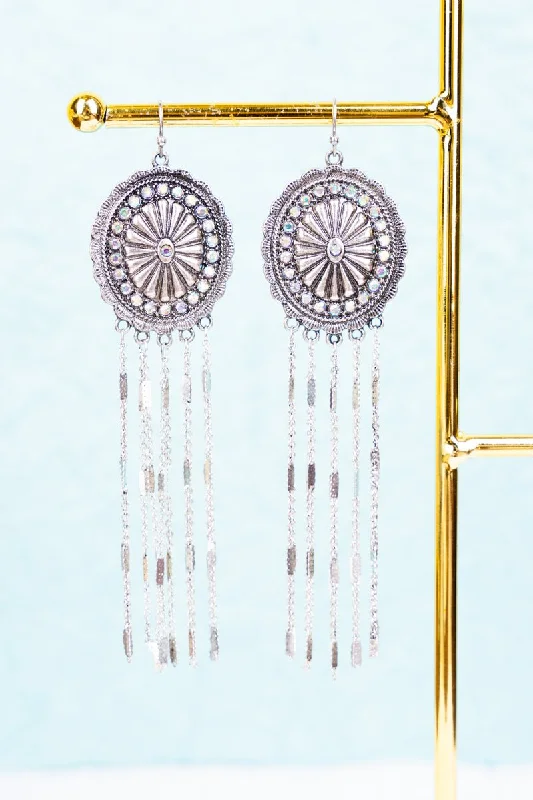 Drop Earrings for Evening Gown -Show Stopper Iridescent Crystal Silvertone Fringe Earrings