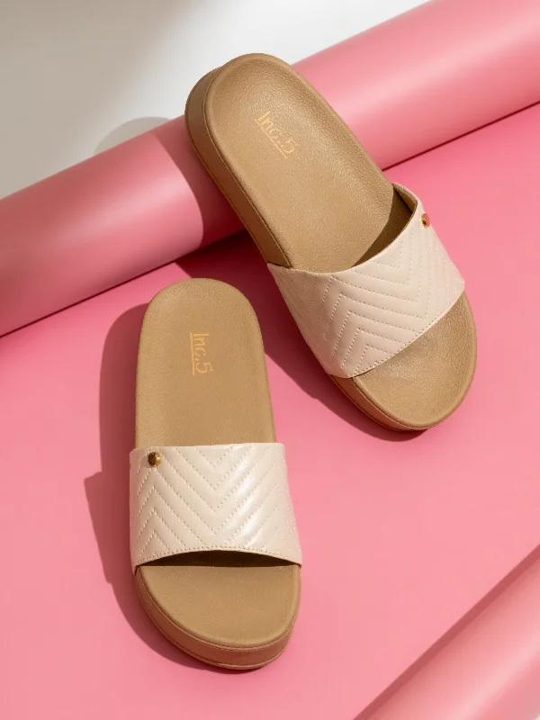 Casual sandals for women with arch support and lightweight construction-Women Cream Textured Open Toe Comfort Heels