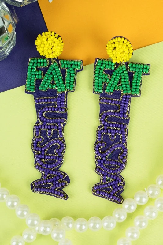 Heart Shaped Drop Earrings for Love -Viola Fat Tuesday Seed Bead Earrings