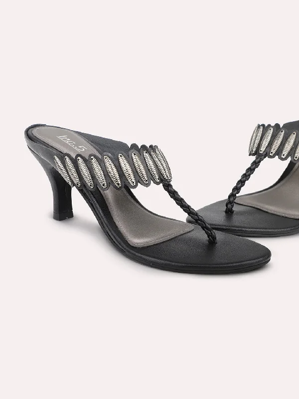 Comfortable sandals for women with extra padding and wide fit options-Women Black Embellished Stiletto Heels