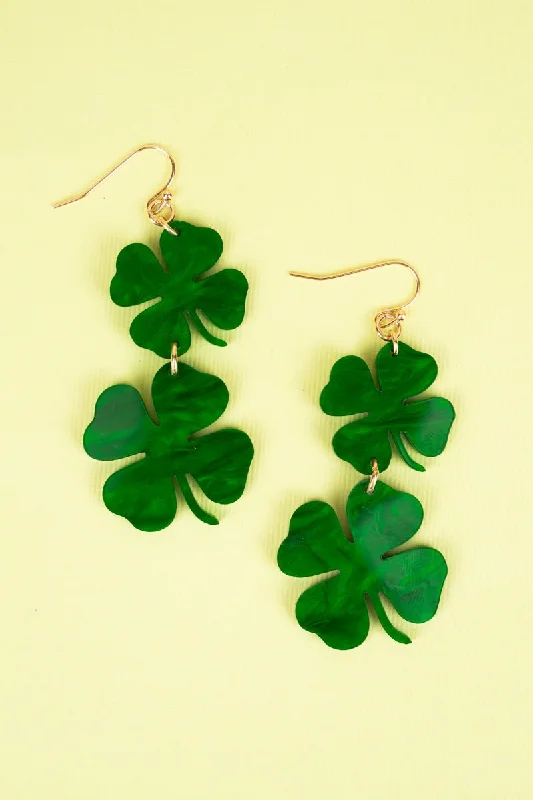 Drop Earrings for Office Wear -Stacked Shamrock Goldtone Earrings