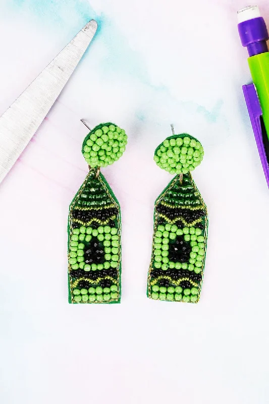 Oval Drop Earrings for Grace -SALE! Green Crayon Seed Bead Earrings