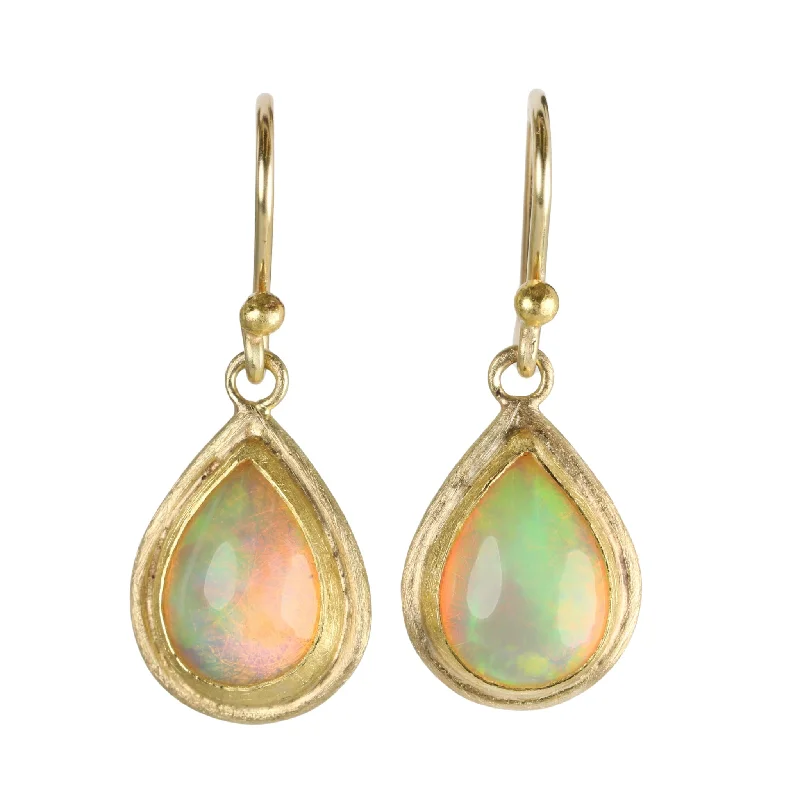 Bohemian Drop Earrings with Tassels -22 & 18K Teardrop Ethiopian Opal Earrings with Double Wire Frame Borders