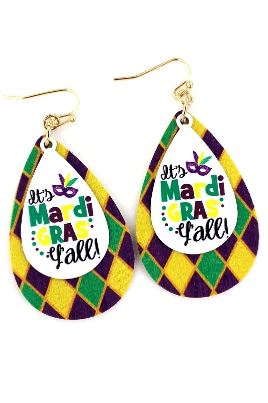 Studded Drop Earrings with Gemstones -It's Mardi Gras Y'all Teardrop Earrings