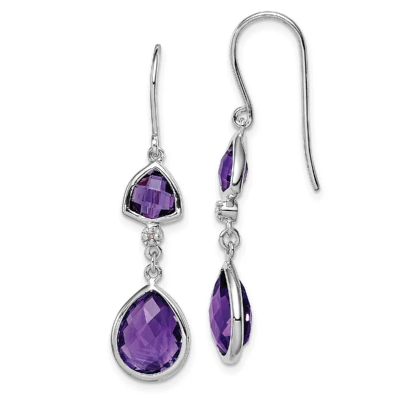 Drop Earrings for Prom Night -Curata 925 Sterling Silver Polished Open back Shepherd hook Rhodium Plated Diamond Amethyst Long Drop Dangle Earrings -