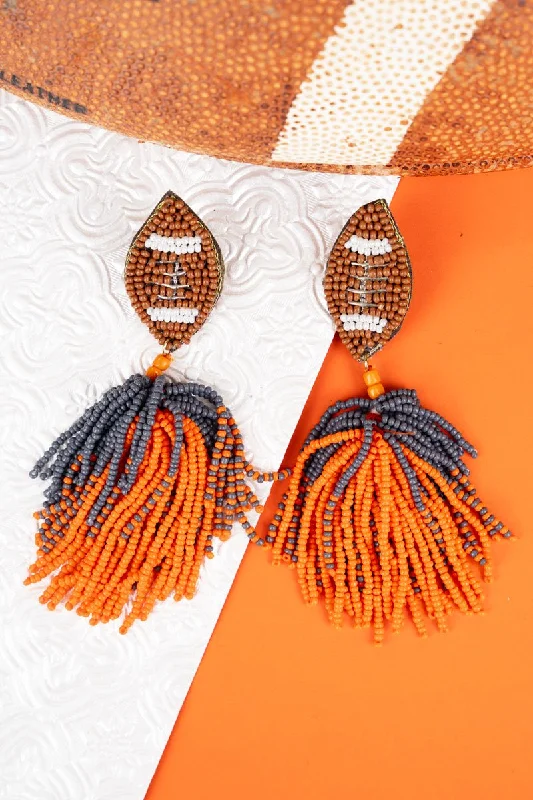 Drop Earrings for Travel Look -Score The Win Orange and Gray Seed Bead Earrings