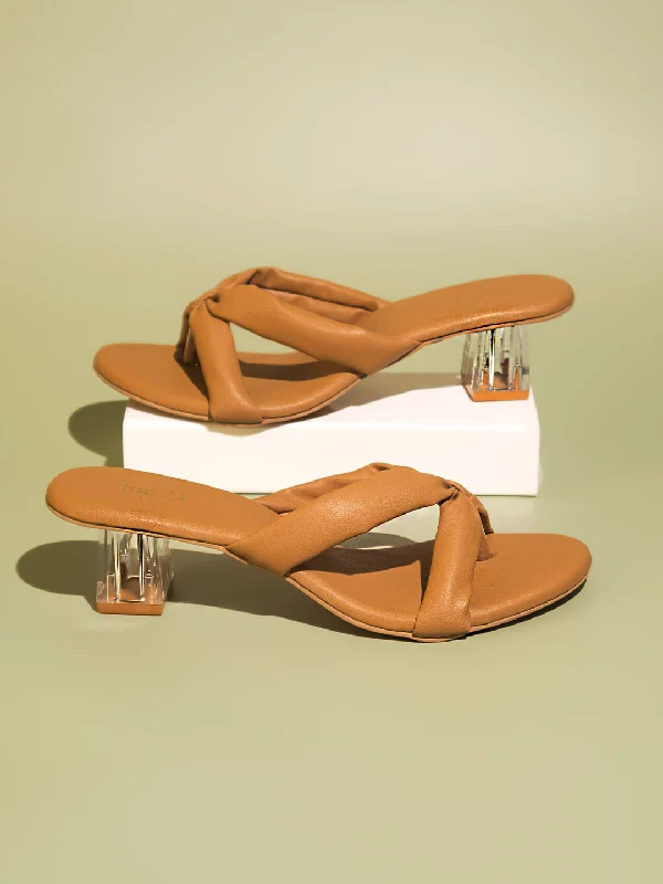 Comfortable sandals for women with adjustable Velcro straps for a perfect fit-Women Beige Solid One Toe Block Heels