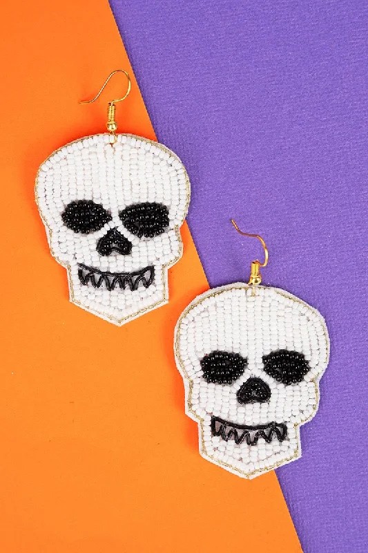 Large Drop Earrings for Statement -SALE! It's Hallo-Scream Skull Seed Bead Earrings