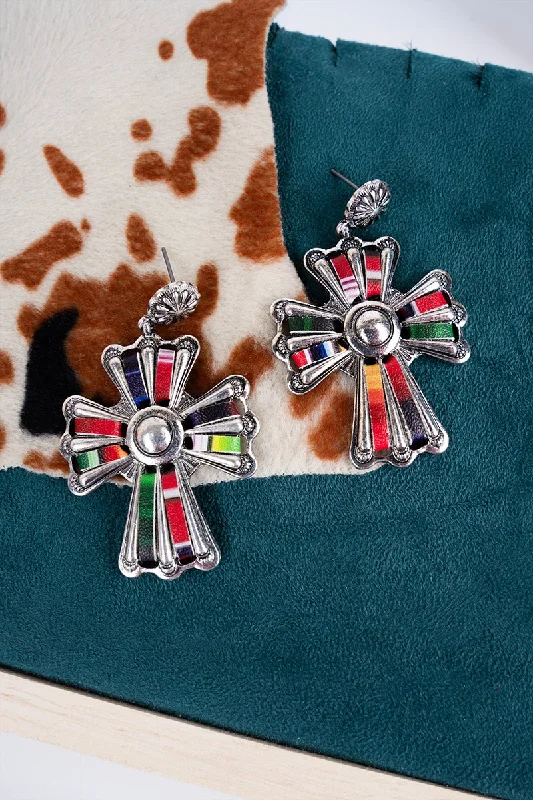 Large Drop Earrings for Statement -SALE! Multi-Color Stitched Cross Earrings