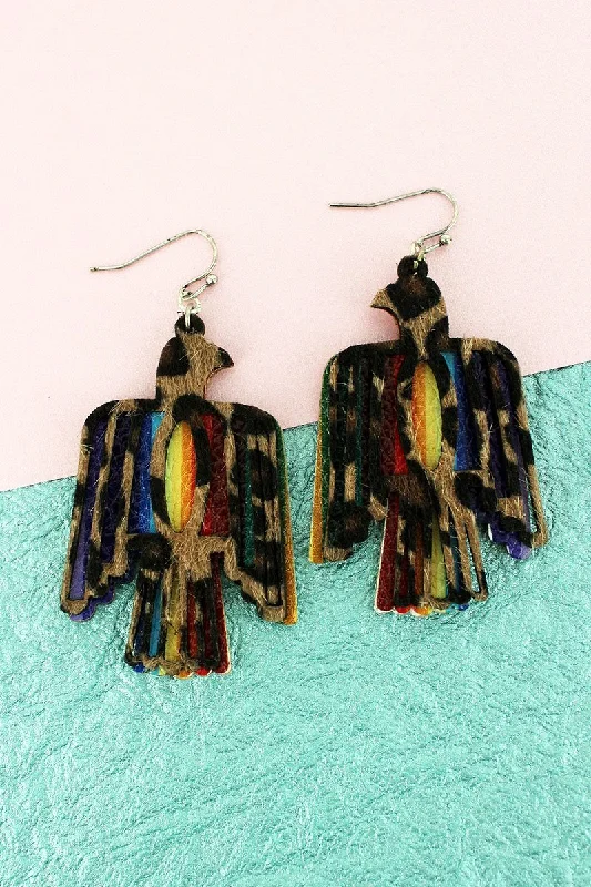 Drop Earrings for Casual Outfit -SALE! Layered Leopard and Serape Faux Leather Thunderbird Earrings