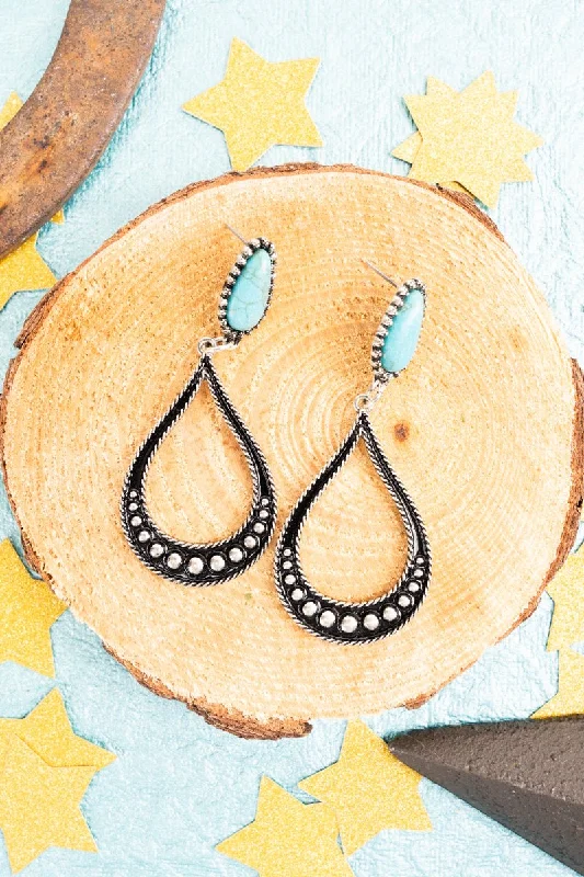 Drop Earrings for Wedding Ceremony -TIPI Turquoise Drops Of Rain Silvertone Earrings