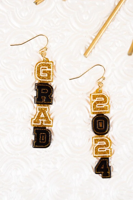 Drop Earrings with Knot Designs -Grad Gold & Black Acrylic Earrings