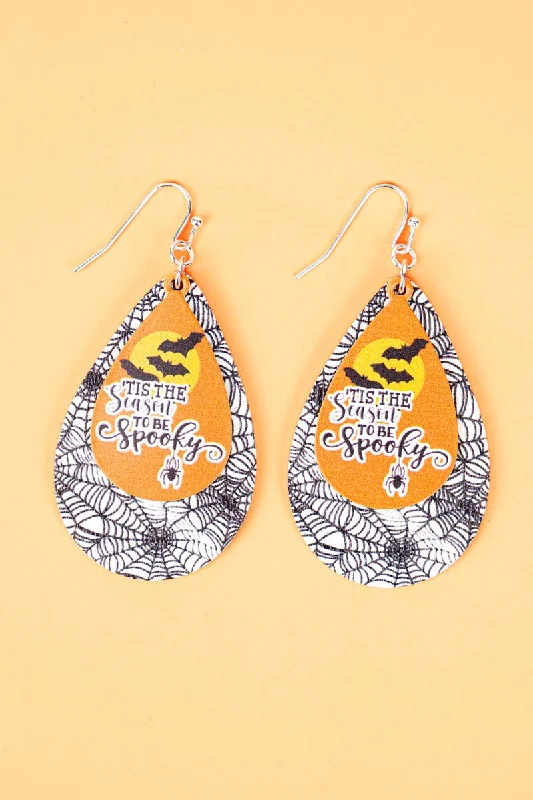 Push Back Drop Earrings for Convenience -SALE! Tis The Season To Be Spooky Wood Teardrop Earrings