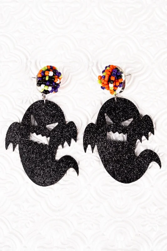 Beaded Drop Earrings for Party -SALE! Glittery Black Ghost Earrings