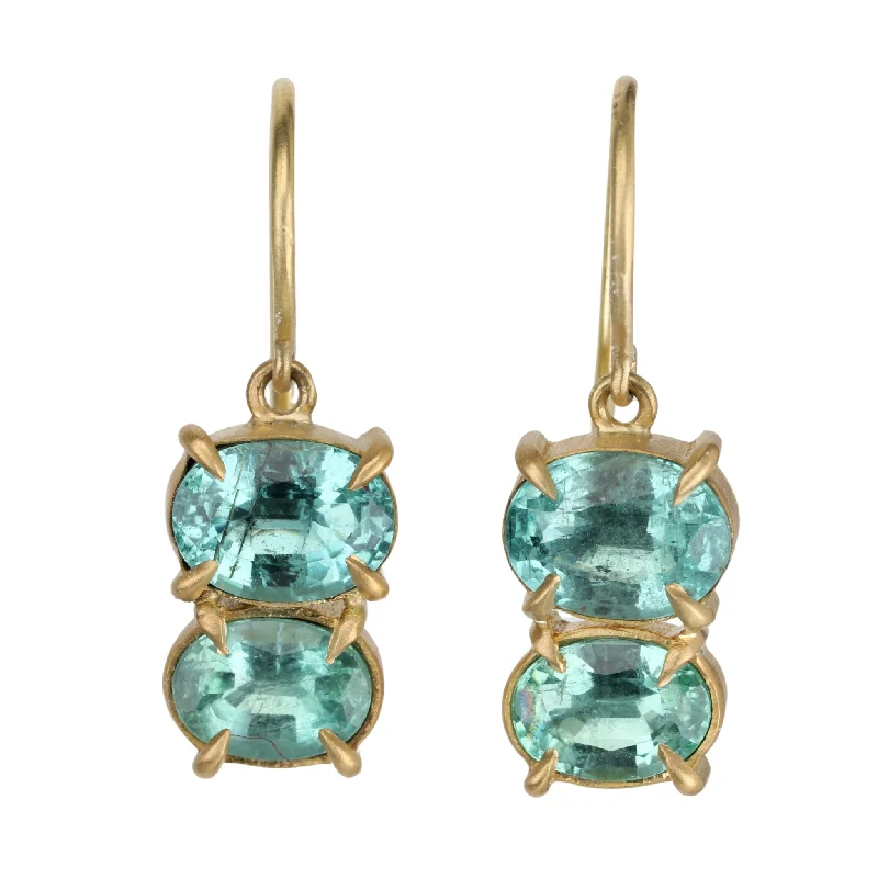 Drop Earrings for Casual Outfit -22 & 18K Faceted Oval Emerald Double Drop Earrings