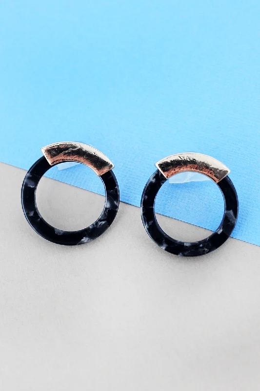 Drop Earrings for Mother's Day -SALE! Black Marbled and Goldtone Circle Earrings