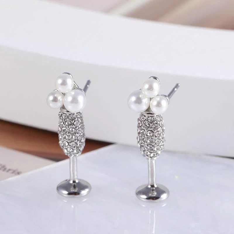 Drop Earrings for Office Wear -High Cup Earrings With Pearl Inlay Design