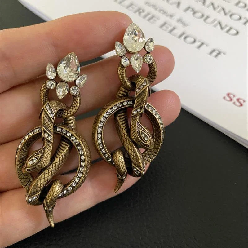 Drop Earrings for Fitness Activities -Retro Earrings Exaggerate The Temperament Of Court Snake Print