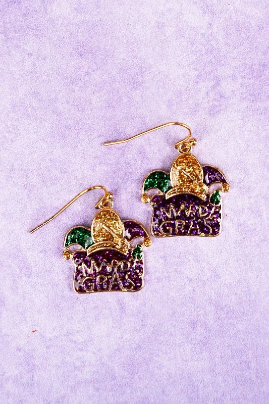 Round Drop Earrings for Classic -SALE! Crystal Avenue Festive Glitter Mardi Gras Earrings