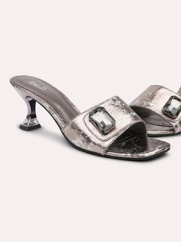 Beach sandals for men with breathable design and adjustable straps for comfort-Women Pewter Embellished Party Kitten Heels