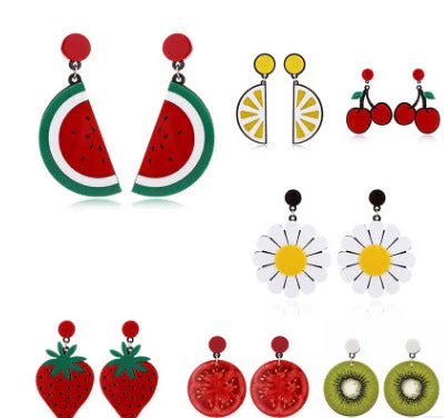 Retro Drop Earrings for Nostalgia -Wholesale Acrylic Fruit Earrings