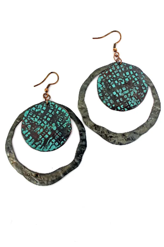 Drop Earrings with Debossed Designs -SALE! Bernalillo Patina Earrings