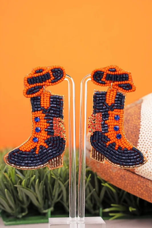 Drop Earrings with Infinity Symbols -SALE 75% OFF! Viola Twirling Into Gameday Orange and Navy Boots Seed Bead Earrings