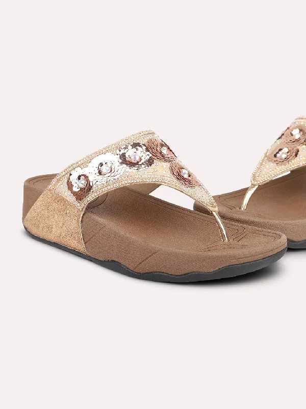 Summer sandals for women with breathable design and comfortable fit-Women Rose Gold Embellished Comfort Heels