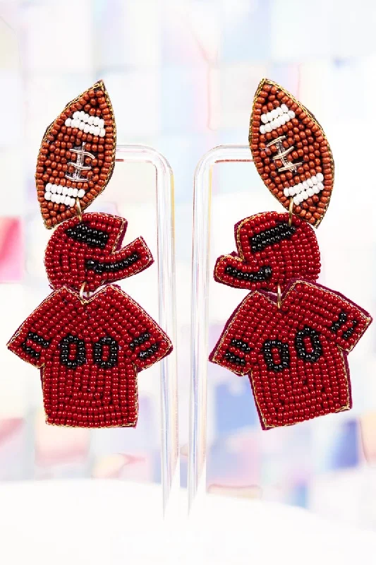 Screw Back Drop Earrings for Security -SALE 75% OFF! Wine and Black Gameday Ready Seed Bead Earrings