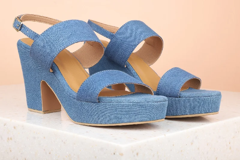 Comfortable sandals for men with velcro straps and soft material construction-Women Blue Solid Platform Heels