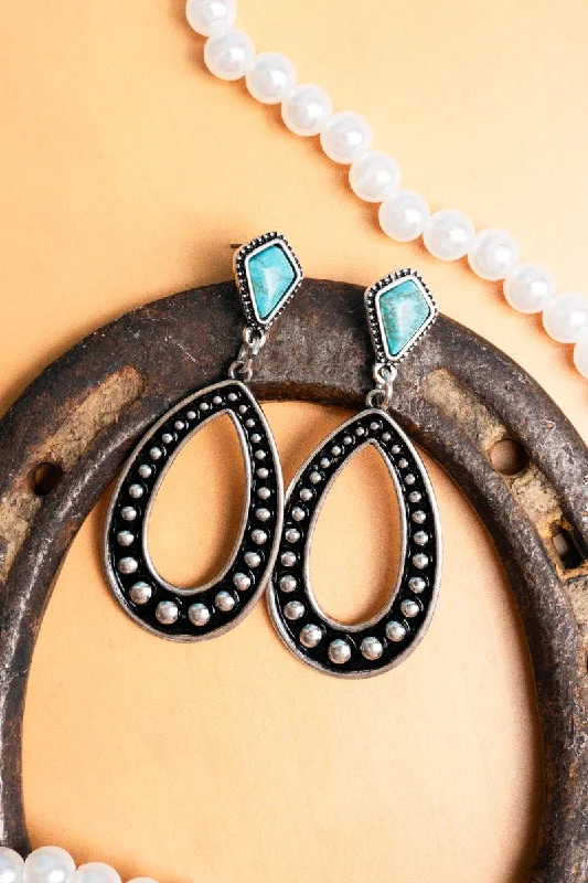 Drop Earrings with Textured Surface -TIPI Turquoise Amarillo Teardrop Silvertone Earrings