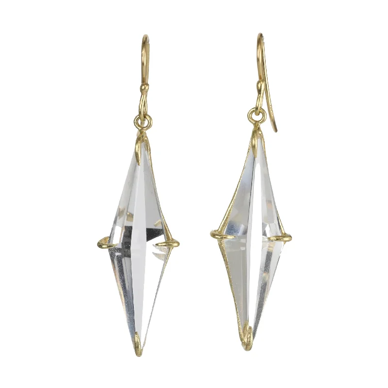 Drop Earrings with Textured Surface -18K Gold & White Topaz "Kite" Prism Earrings