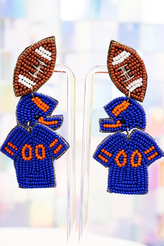 Hippie Drop Earrings with Beads -Blue and Orange Gameday Ready Seed Bead Earrings