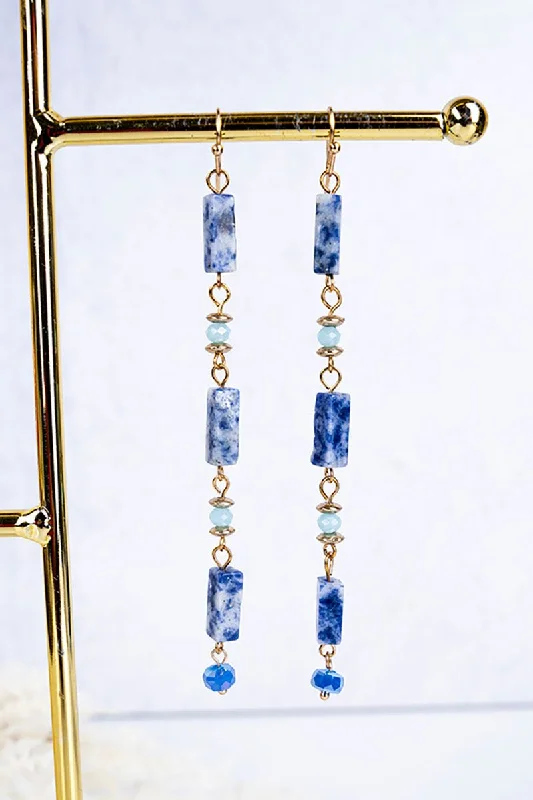 Heart Shaped Drop Earrings for Love -SALE! Blue Marbled Block Beaded Drop Earrings