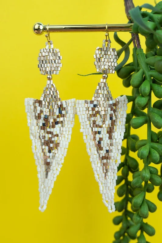 Magnetic Closure Drop Earrings for Easy -SALE! On Point Ivory Multi Seed Bead Earrings