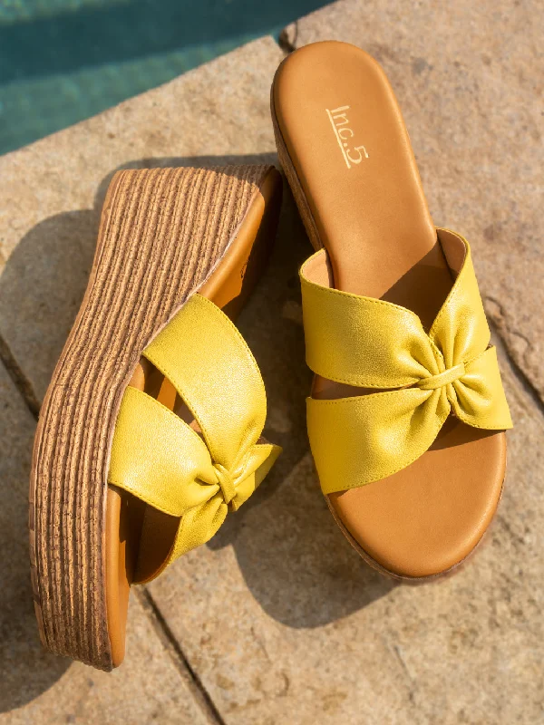 Beach sandals for men with breathable design and adjustable straps for comfort-Women Yellow Textured Open Toe Wedge Heels