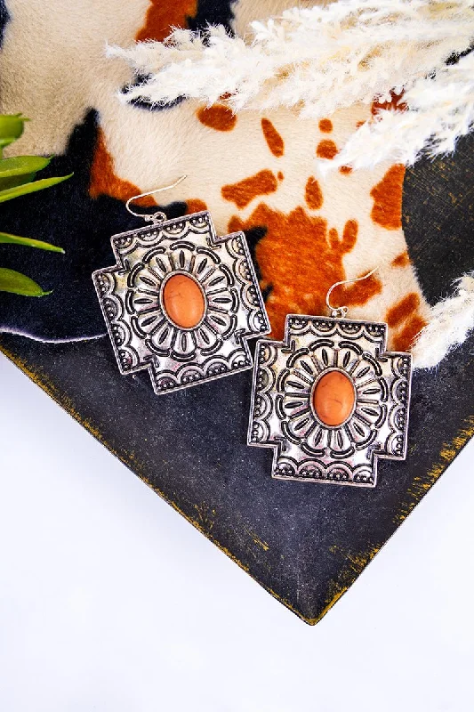 Drop Earrings for Engagement Party -SALE! Orange Los Lagos Square Cross Earrings