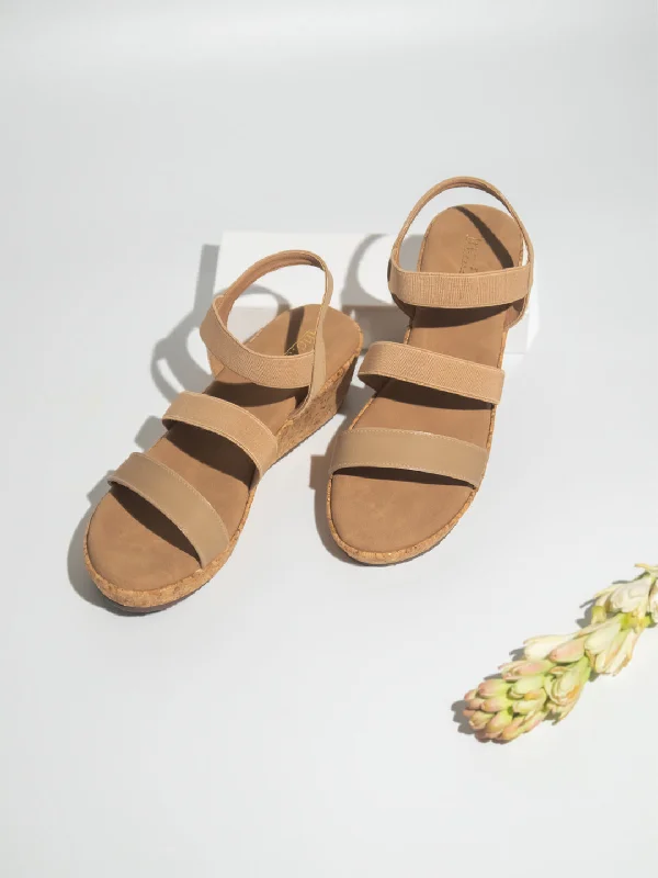 Casual sandals for women with thong design and padded footbed for everyday comfort-Women Beige Wedge Heels