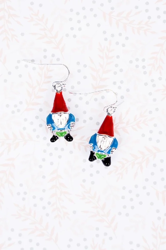 Drop Earrings for Prom Night -Holiday Gnome Silvertone Earrings