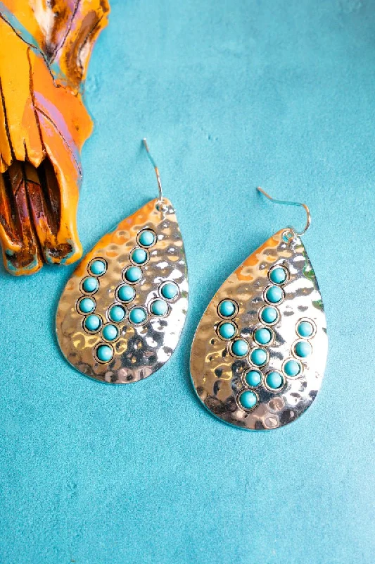 Studded Drop Earrings with Gemstones -SALE! Pebble Creek Turquoise Cactus Teardrop Earrings