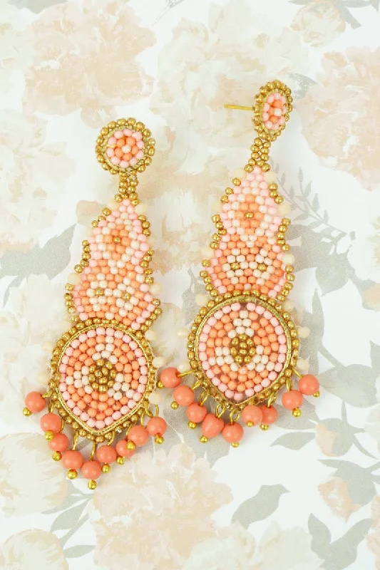 Retro Drop Earrings for Nostalgia -SALE! Peach Lexington Seed Bead Earrings