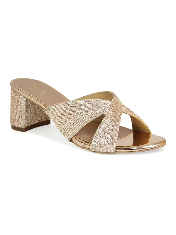 Stylish sandals for men with open-toe design and adjustable back straps for fit-Women Rose Gold Embellished Block Heels