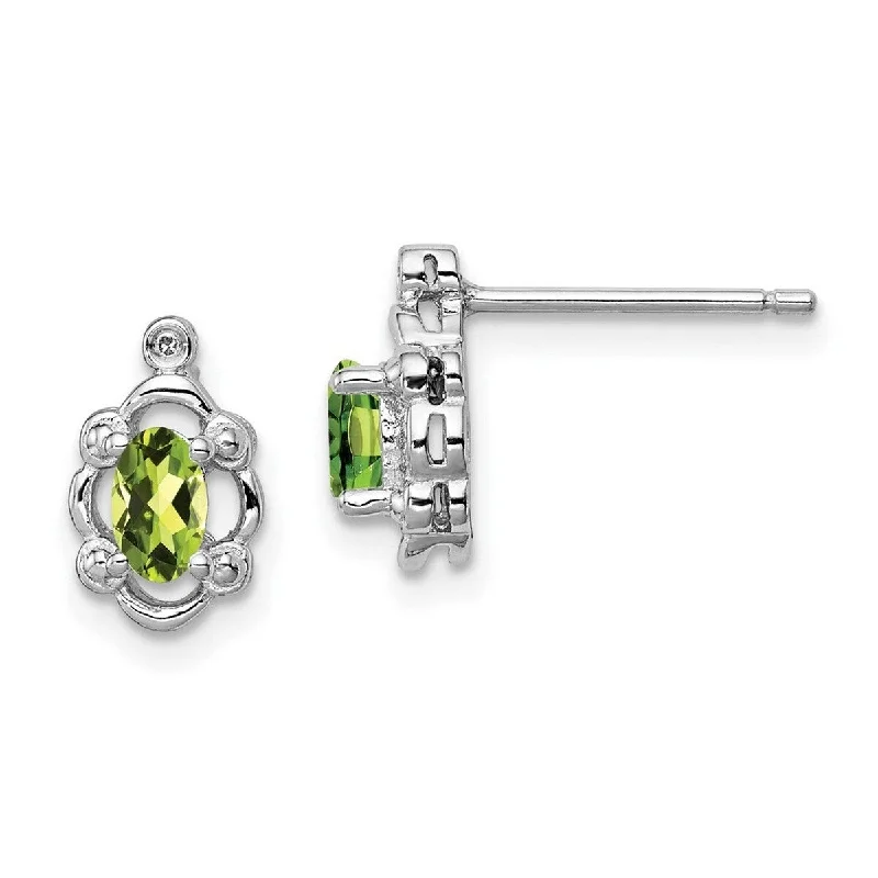 Small Drop Earrings for Delicate -Curata 925 Sterling Silver Polished Open back Post Earrings Peridot and Diamond Earrings - 10x6mm Wide